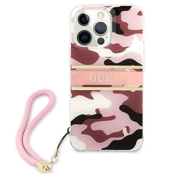 Kryt Guess GUHCP13LKCABPI Apple iPhone 13 Pro pink hardcase Camo Strap Collection
