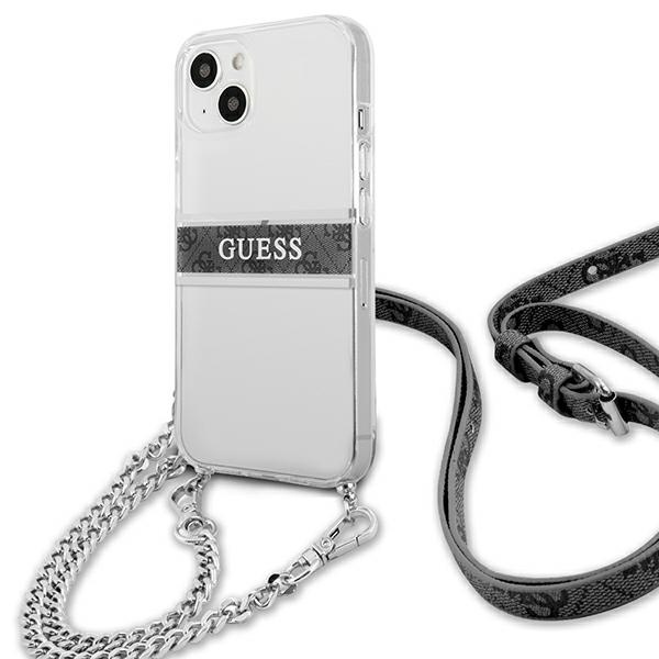 Kryt Guess GUHCP13SKC4GBSI Apple iPhone 13 mini Transparent hardcase 4G Grey Strap Silver Chain