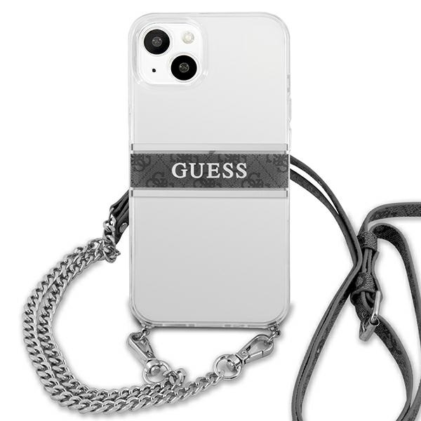 Kryt Guess GUHCP13SKC4GBSI Apple iPhone 13 mini Transparent hardcase 4G Grey Strap Silver Chain