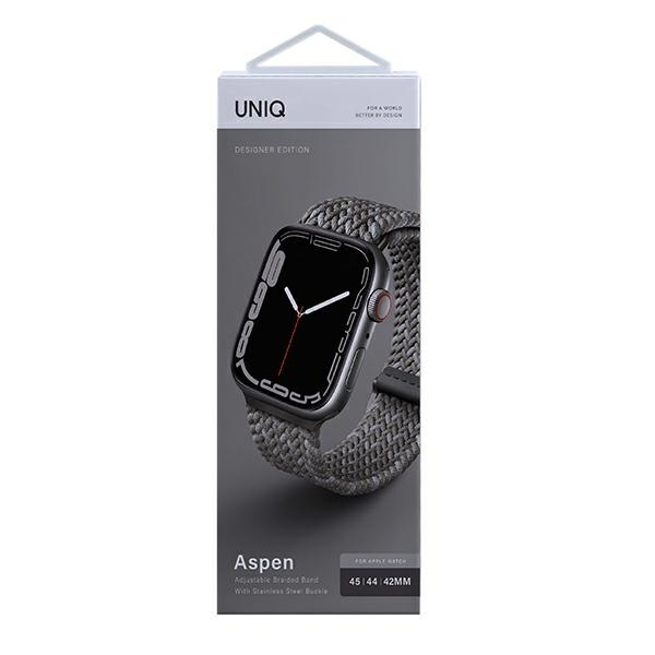 Kryt UNIQ Aspen strap Apple Watch 4/5/6/7/SE/8/9/Ultra 44/45/49mm Braided DE gray/pebble grey