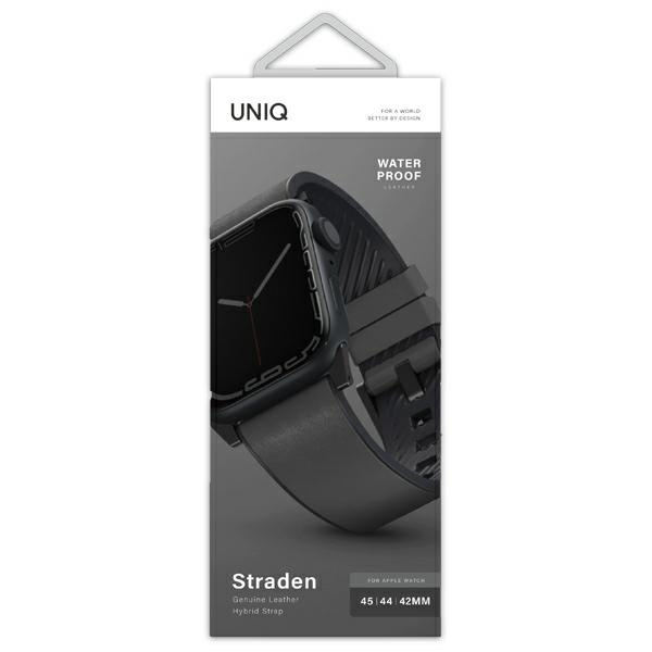 Kryt UNIQ Straden strap for Apple Watch 4/5/6/7/SE/8/9/Ultra 44/45/49mm Leather Hybrid Strap grey/barva šedá
