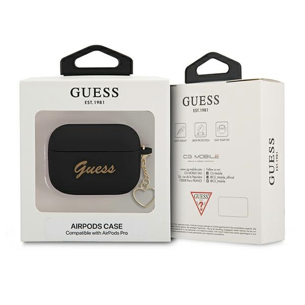 Kryt Guess GUAPLSCHSK Apple AirPods Pro black Silicone Charm Heart Collection