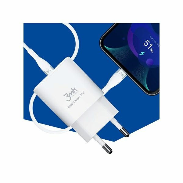 Síťová nabíječka 3MK HyperCharger 20W USB-C + USB-A PD 3.0 QC 3.0 white