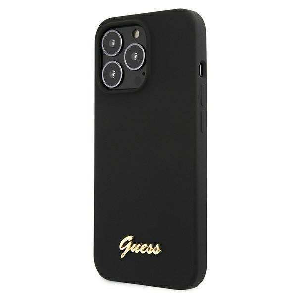 Kryt Guess GUHMP13LLSLMGBK Apple iPhone 13 Pro black hardcase Silicone Script Gold Logo