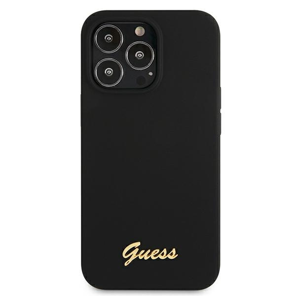 Kryt Guess GUHMP13LLSLMGBK Apple iPhone 13 Pro black hardcase Silicone Script Gold Logo