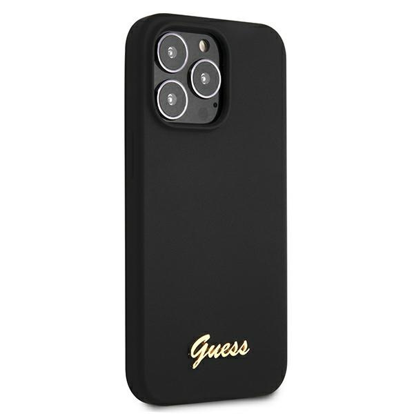 Kryt Guess GUHMP13LLSLMGBK Apple iPhone 13 Pro black hardcase Silicone Script Gold Logo
