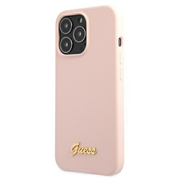 Kryt Guess GUHMP13LLSLMGLP Apple iPhone 13 Pro light pink hardcase Silicone Script Gold Logo Magsafe