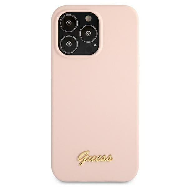 Kryt Guess GUHMP13LLSLMGLP Apple iPhone 13 Pro light pink hardcase Silicone Script Gold Logo Magsafe