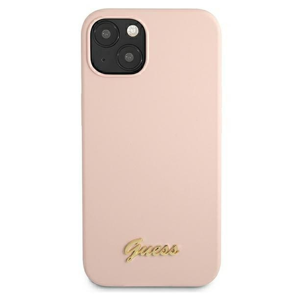 Kryt Guess GUHMP13MLSLMGLP Apple iPhone 13 light pink hardcase Silicone Script Gold Logo Magsafe