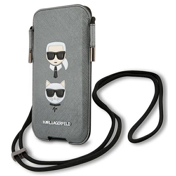 Kryt Karl Lagerfeld KLHCP12MOPHKCG 6.1 inch grey hardcase Saffiano Ikonik Karl&Choupette Head