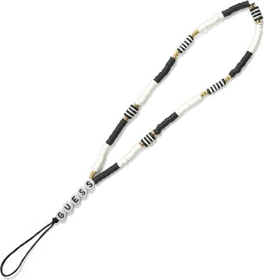 Šňůrka na mobil Guess GUSTBCKH Phone Strap Heishi Beads black-white