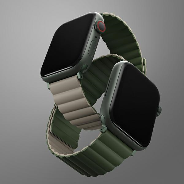 Kryt UNIQ Revix strap Apple Watch 4/5/6/7/SE/8/9/Ultra 44/45/49mm Reversible Magnetic green-taupe/dark gray
