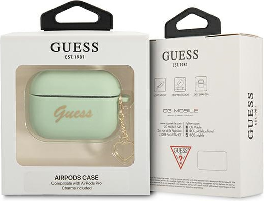 Kryt Guess GUAPLSCHSN Apple AirPods Pro green Silicone Charm Heart Collection