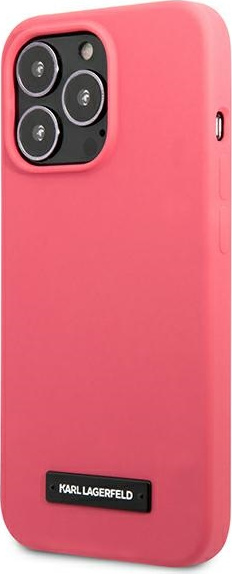 Kryt Karl Lagerfeld KLHCP13XSLMP1PI Apple iPhone 13 Pro Max hardcase fuchsia Silicone Plaque
