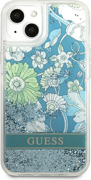 Kryt Guess GUHCP13SLFLSN Apple iPhone 13 mini green hardcase Flower Liquid Glitter