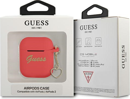 Kryt Guess GUA2LSCHSR Apple AirPods red Silicone Charm Heart Collection