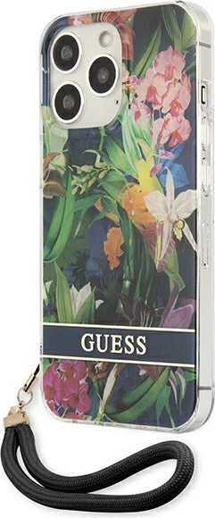 Kryt Guess GUHCP13LHFLSB Apple iPhone 13 Pro blue hardcase Flower Strap