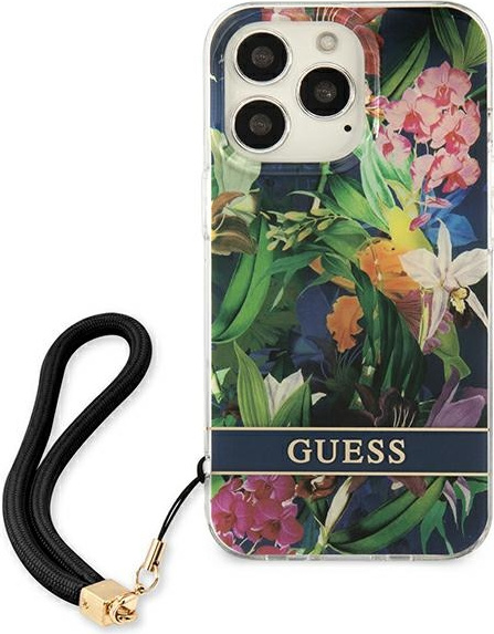 Kryt Guess GUHCP13LHFLSB Apple iPhone 13 Pro blue hardcase Flower Strap