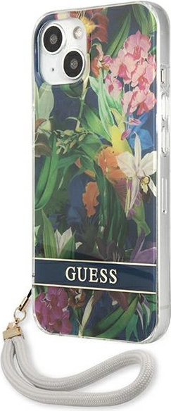 Kryt Guess GUHCP13SHFLSB Apple iPhone 13 mini blue hardcase Flower Strap