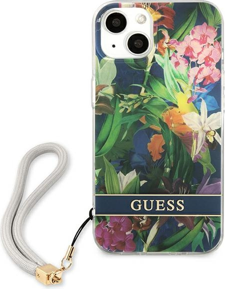 Kryt Guess GUHCP13SHFLSB Apple iPhone 13 mini blue hardcase Flower Strap