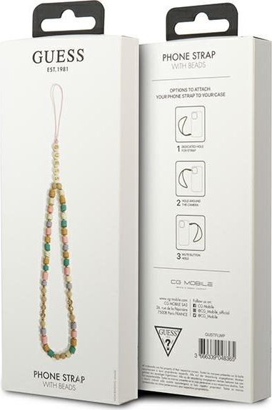 Šňůrka na mobil Guess GUSTFLWP Phone Strap pink Heishi Beads