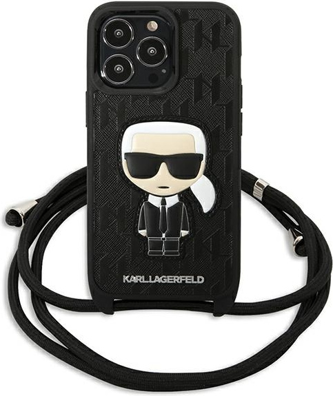 Kryt Karl Lagerfeld KLHCP13LCMNIPK Apple iPhone 13 Pro hardcase black Leather Monogram Patch and Cord Iconik