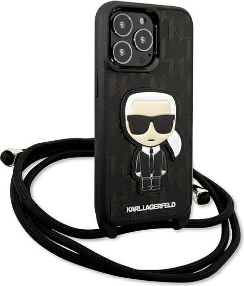 Kryt Karl Lagerfeld KLHCP13LCMNIPK Apple iPhone 13 Pro hardcase black Leather Monogram Patch and Cord Iconik