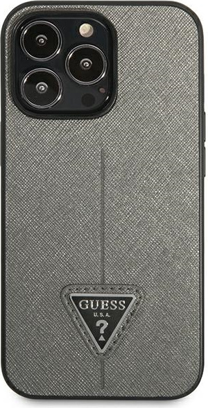 Kryt Guess GUHCP13LPSATLG Apple iPhone 13 Pro silver hardcase Saffiano Triangle Logo