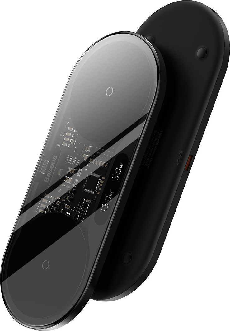 Bezdrátová nabíječka Baseus Digital LED Display dual wireless charger with digital display 20W black