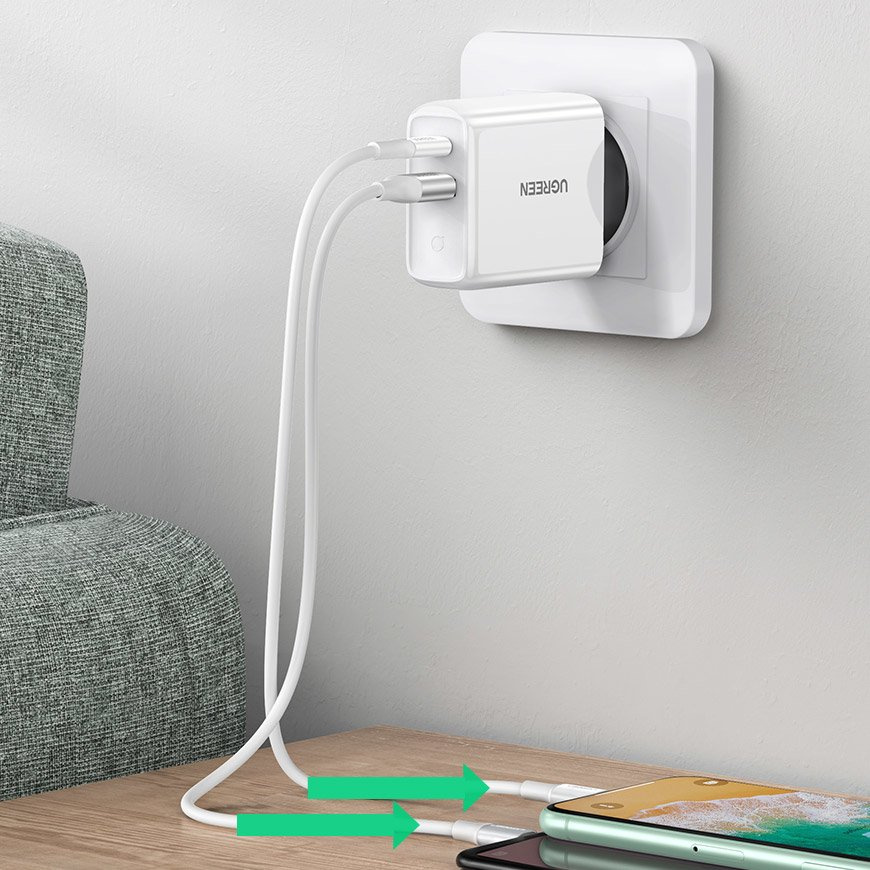 Síťová nabíječka UGREEN CD170 Fast USB Type C / USB  36 W Quick Charge 4.0 Power Delivery white