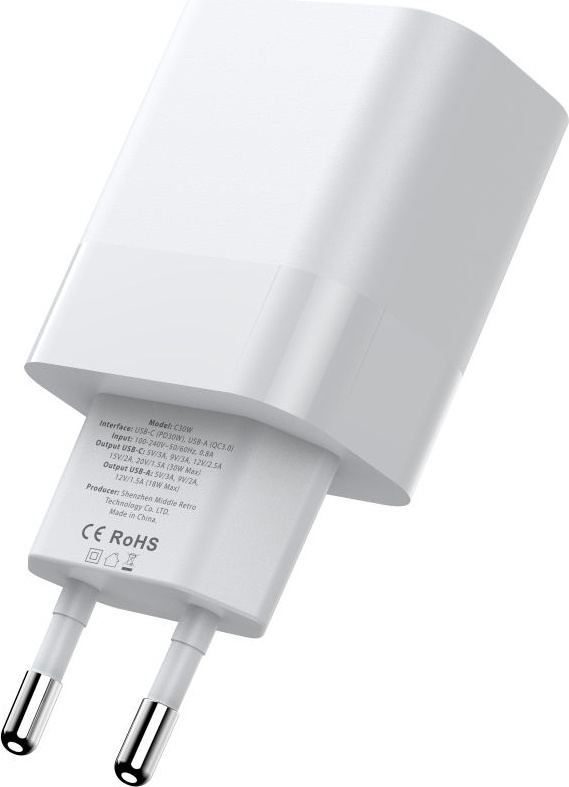 Síťová nabíječka Tech-Protect C30W 2-port Network Charger PD 30W QC 3.0 White