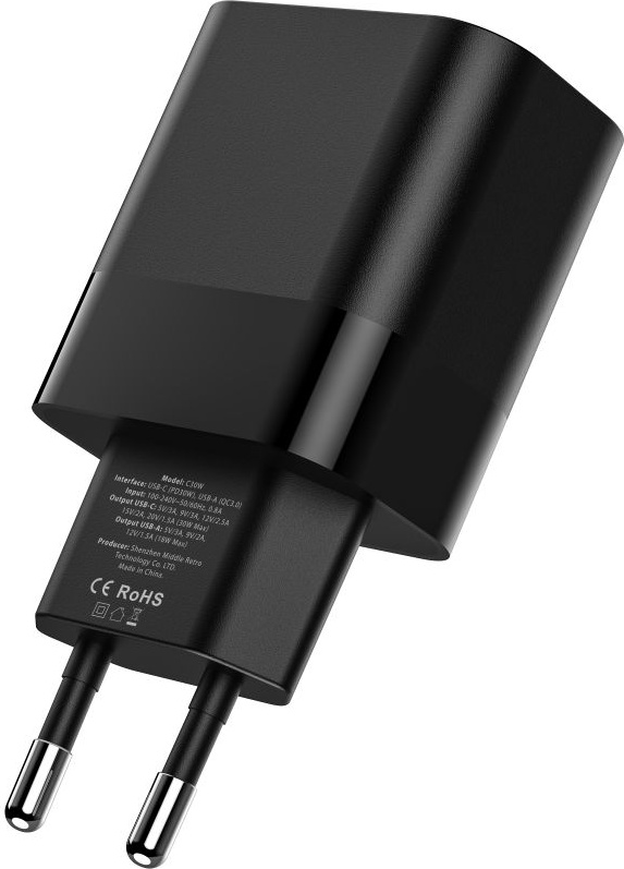 Síťová nabíječka Tech-Protect C30W 2-port Network Charger PD 30W QC 3.0 Black