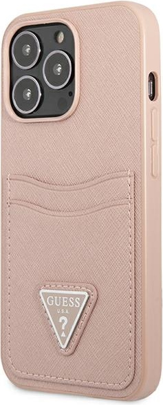 Kryt Guess GUHCP13LPSATPP Apple iPhone 13 Pro pink hardcase SaffianoTriangle Logo Cardslot