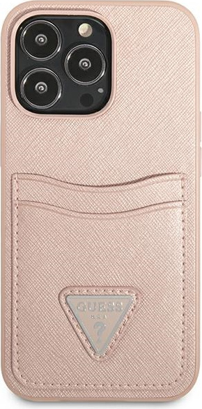 Kryt Guess GUHCP13LPSATPP Apple iPhone 13 Pro pink hardcase SaffianoTriangle Logo Cardslot