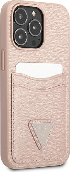 Kryt Guess GUHCP13LPSATPP Apple iPhone 13 Pro pink hardcase SaffianoTriangle Logo Cardslot