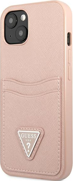 Kryt Guess GUHCP13MPSATPP Apple iPhone 13 pink hardcase SaffianoTriangle Logo Cardslot