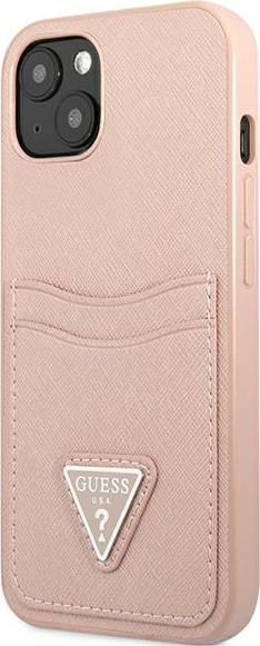Kryt Guess GUHCP13SPSATPP Apple iPhone 13 mini pink hardcase SaffianoTriangle Logo Cardslot