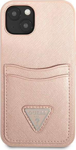 Kryt Guess GUHCP13SPSATPP Apple iPhone 13 mini pink hardcase SaffianoTriangle Logo Cardslot