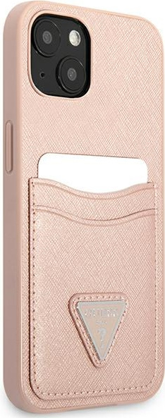 Kryt Guess GUHCP13SPSATPP Apple iPhone 13 mini pink hardcase SaffianoTriangle Logo Cardslot