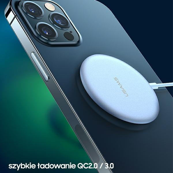 Bezdrátová nabíječka USAMS Wireless Charger US-CD160 magnetic W2 15W aluminiowa Apple iPhone 12 series silver CD160DZ01