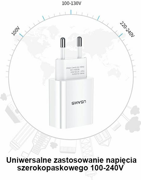 Síťová nabíječka USAMS  1xUSB T18 2,1A white Fast Charging CC075TC01