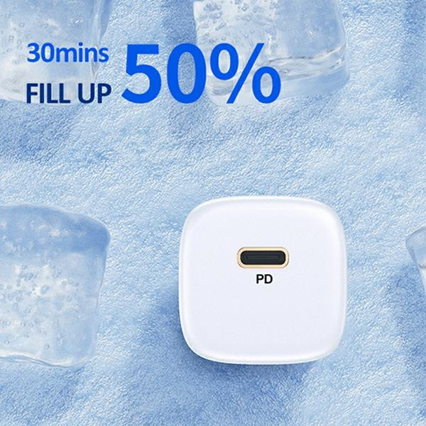 Síťová nabíječka USAMS  1xUSB-C T36 mini 20W + cable USB-C-Lightning white PD3.0 Fast Charging XFKXLOGTL02 (US-CC124+US-SJ484)