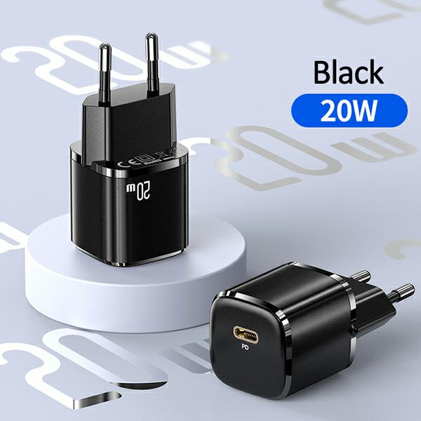 Síťová nabíječka USAMS  1xUSB-C T36 mini 20W + cable USB-C-Lightning black PD3.0 Fast Charging XFKXLOGTL01 (US-CC124+US-SJ484)
