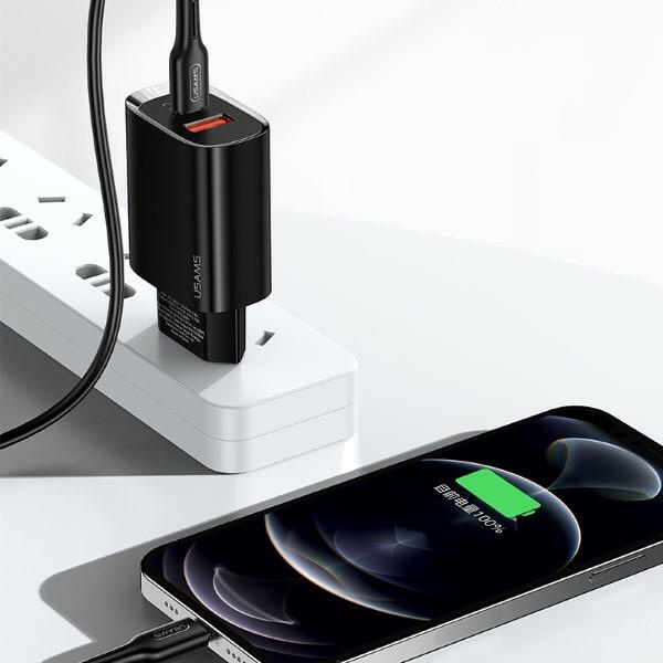 Síťová nabíječka USAMS  1xUSB-C+1xUSB T35 20W PD3.0 +QC3.0 Fast Charging black CC121TC02 (US-CC121)
