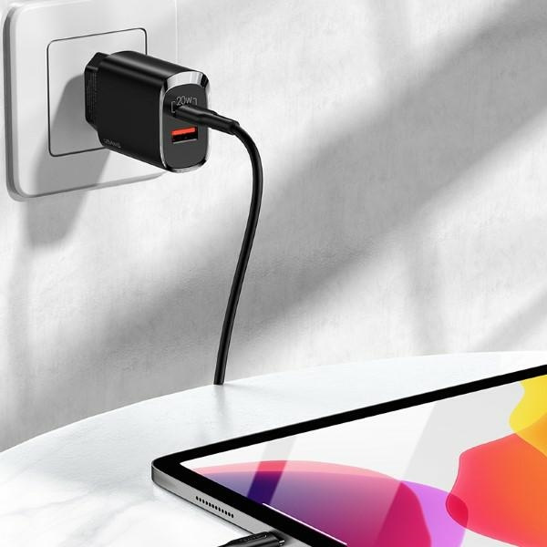 Síťová nabíječka USAMS  1xUSB-C+1xUSB T35 20W PD3.0 +QC3.0 Fast Charging black CC121TC02 (US-CC121)
