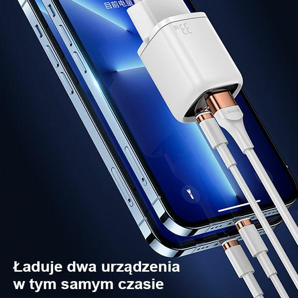Síťová nabíječka USAMS 1xUSB-C+1xUSB T46 33W PD3.0 +QC3.0 Fast Charging black CC152TC01 (US-CC152)