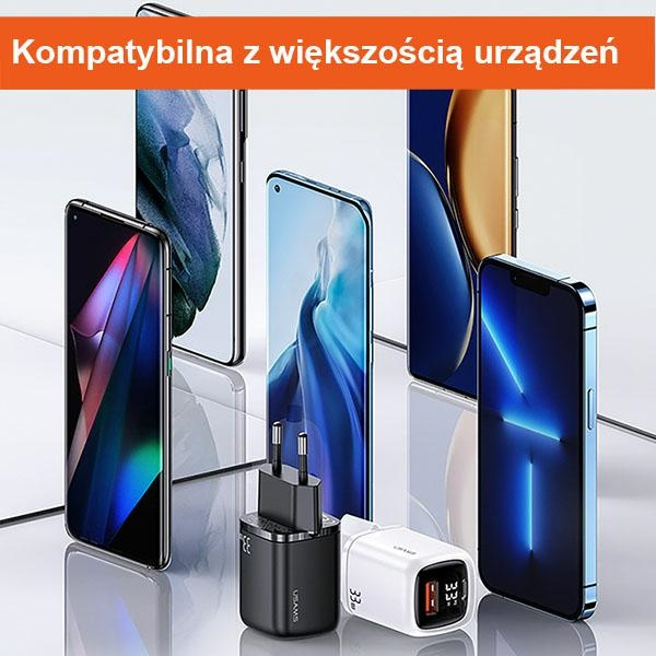 Síťová nabíječka USAMS 1xUSB-C+1xUSB T46 33W PD3.0 +QC3.0 Fast Charging black CC152TC01 (US-CC152)