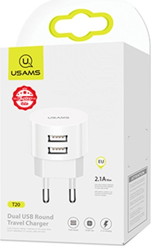 Síťová nabíječka USAMS 2xUSB T20 2,1A round white Fast Charging CC80TC01 (US-CC080)