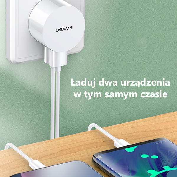 Síťová nabíječka USAMS  2xUSB T20 2,1A USB-C white round Fast Charging XTXLOGT18TC05