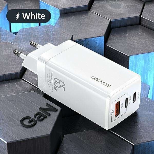 Síťová nabíječka USAMS  MT 2xUSB-C+USB GaN 65W T33 PD Fast Charging white CC110TC02 (US-CC110)